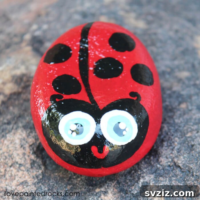 Tiny Treasures: 41 Adorable Rock Painting Ideas 25 Classic Ladybug Rock, a timeless and easy rock painting idea.