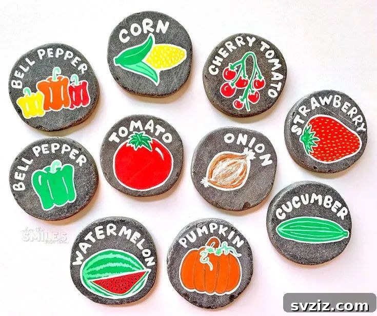 Tiny Treasures: 41 Adorable Rock Painting Ideas 36 Artistic Rock Garden Markers for labeling plants with creativity.