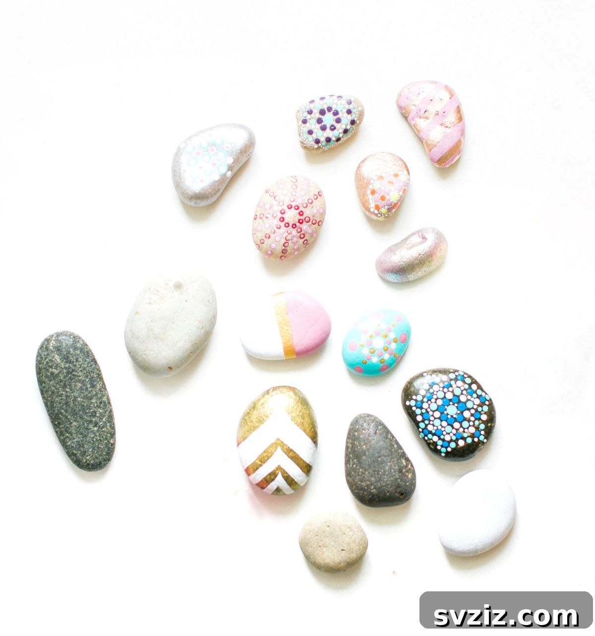 Tiny Treasures: 41 Adorable Rock Painting Ideas 5 Therapeutic DIY Dot Painting on rocks, creating mandala patterns.
