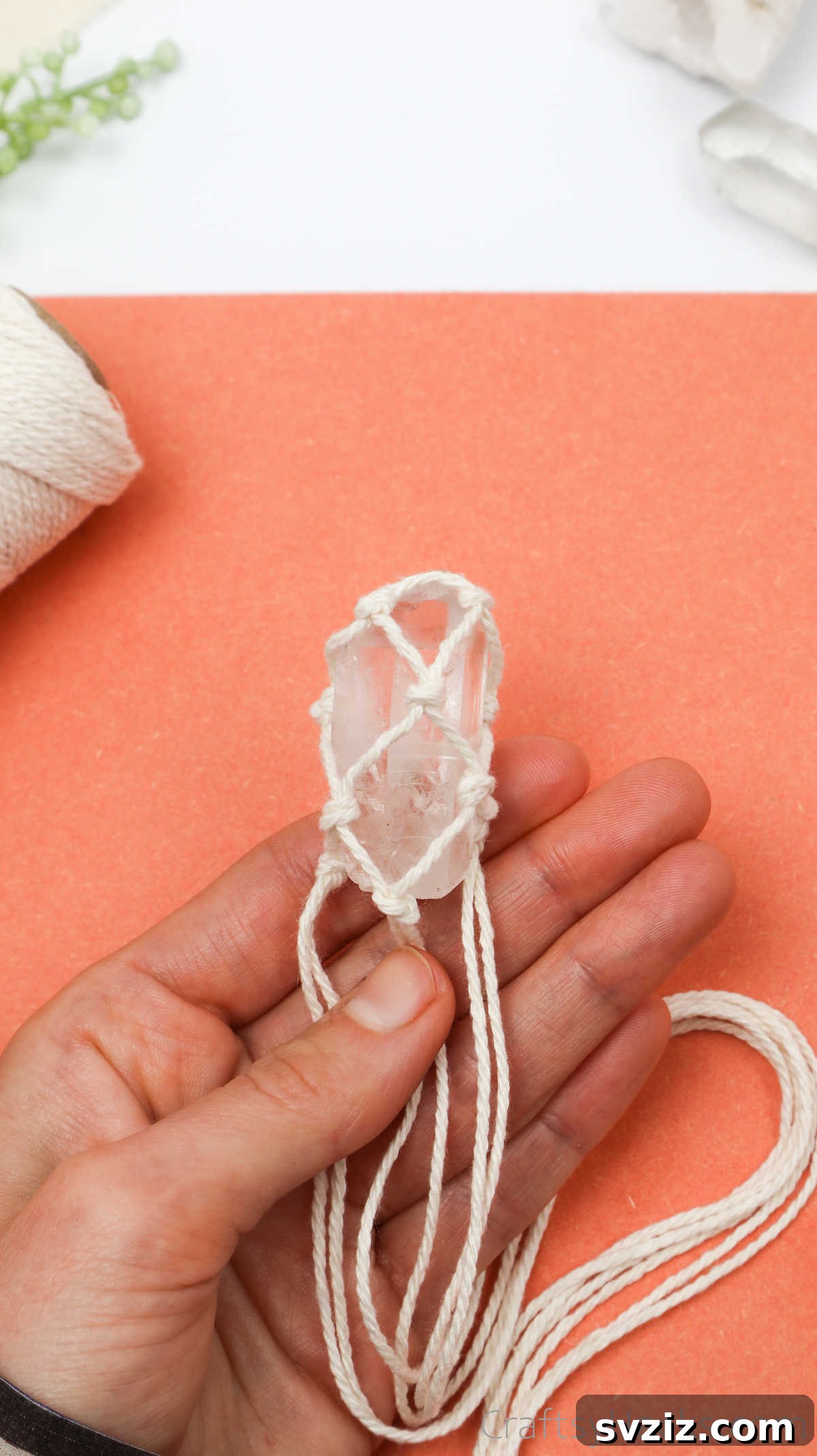 Simple Stone Necklace DIY Guide 35 The macrame netting fully encasing the crystal, reaching the top and forming a secure pendant