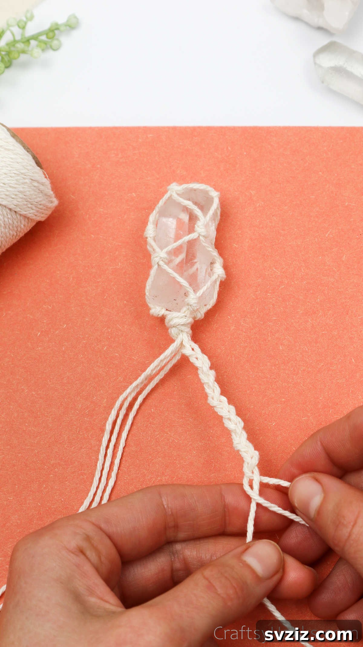Simple Stone Necklace DIY Guide 39 Hands braiding one of the three-cord sections to form a part of the necklace chain