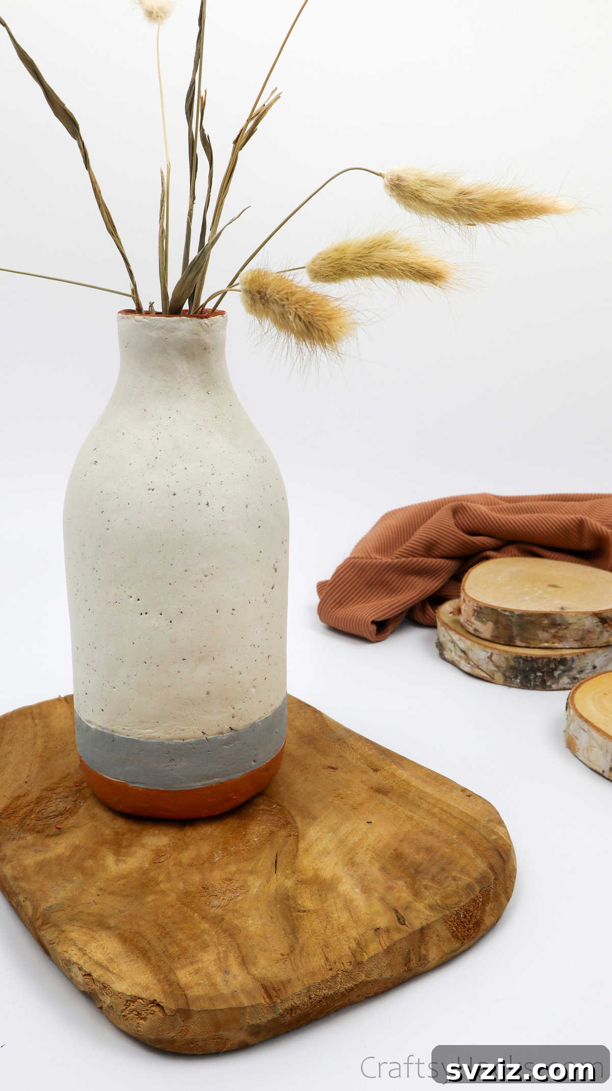 Handmade Air Dry Clay Bottle Vase with Unique Texture