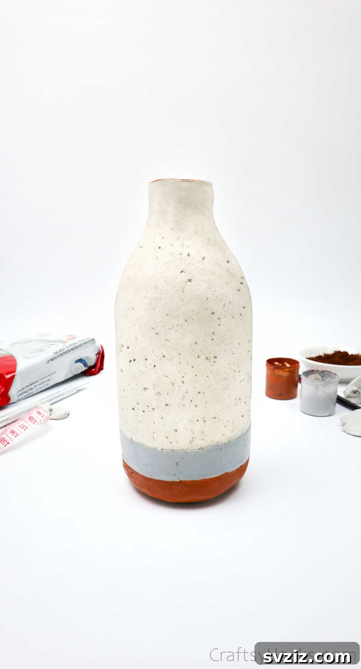 Completed Clay Bottle Vase with Paint