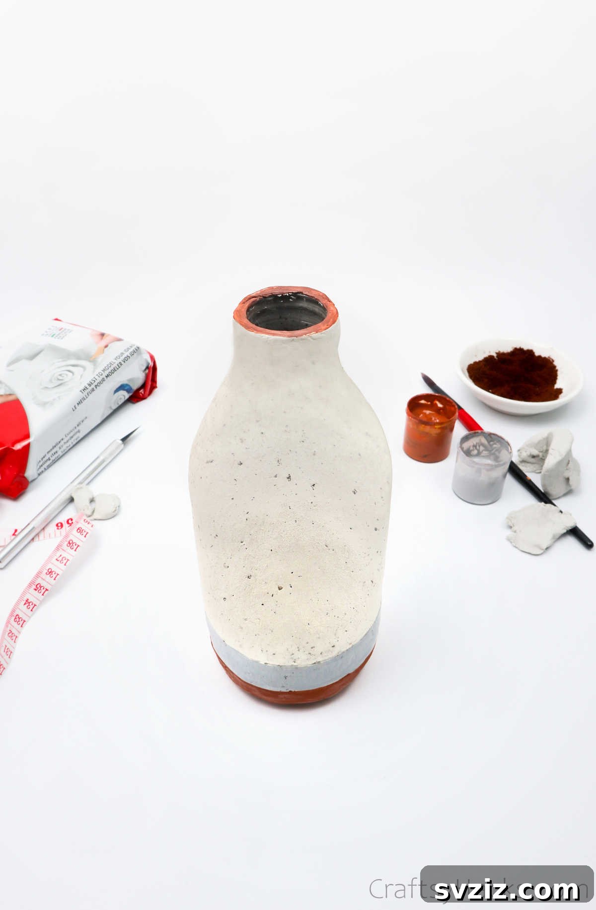 Alternative View of Painted Clay Bottle Vase