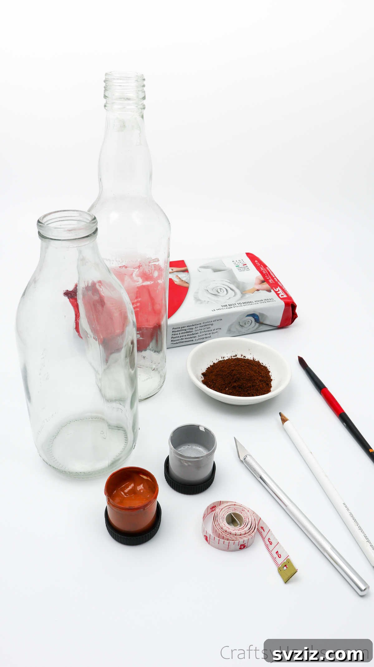 Variety of Craft Supplies for DIY Bottle Vase