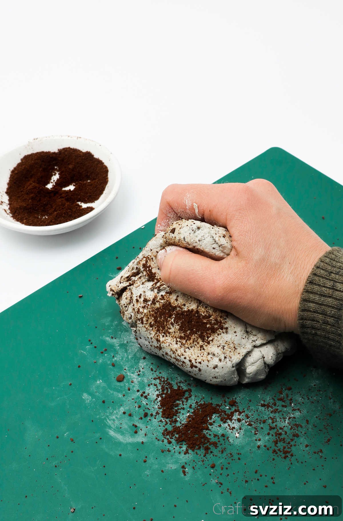 Kneading Coffee Grounds into Air Dry Clay