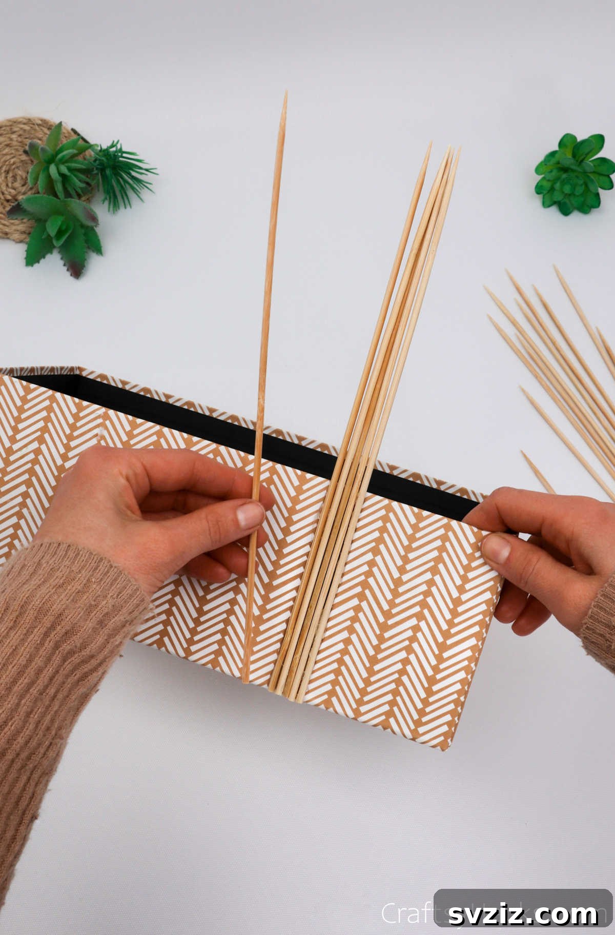 Boho Succulent Bliss: Your DIY Planter Guide 8 lining skewers on board