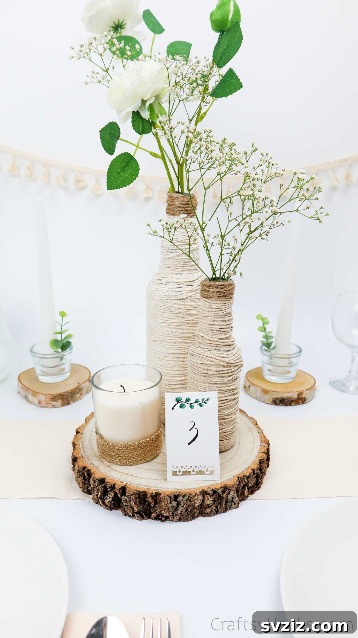 Elegant DIY Wedding Centerpiece with Upcycled Bottles