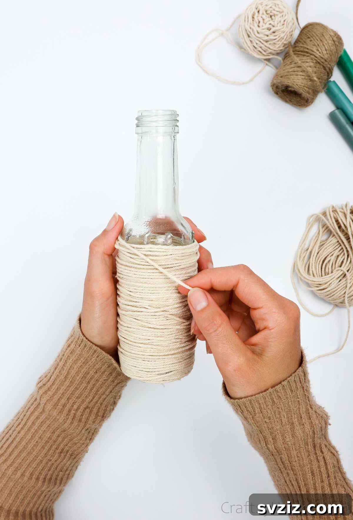 Progress of String Wrapping Around a Bottle