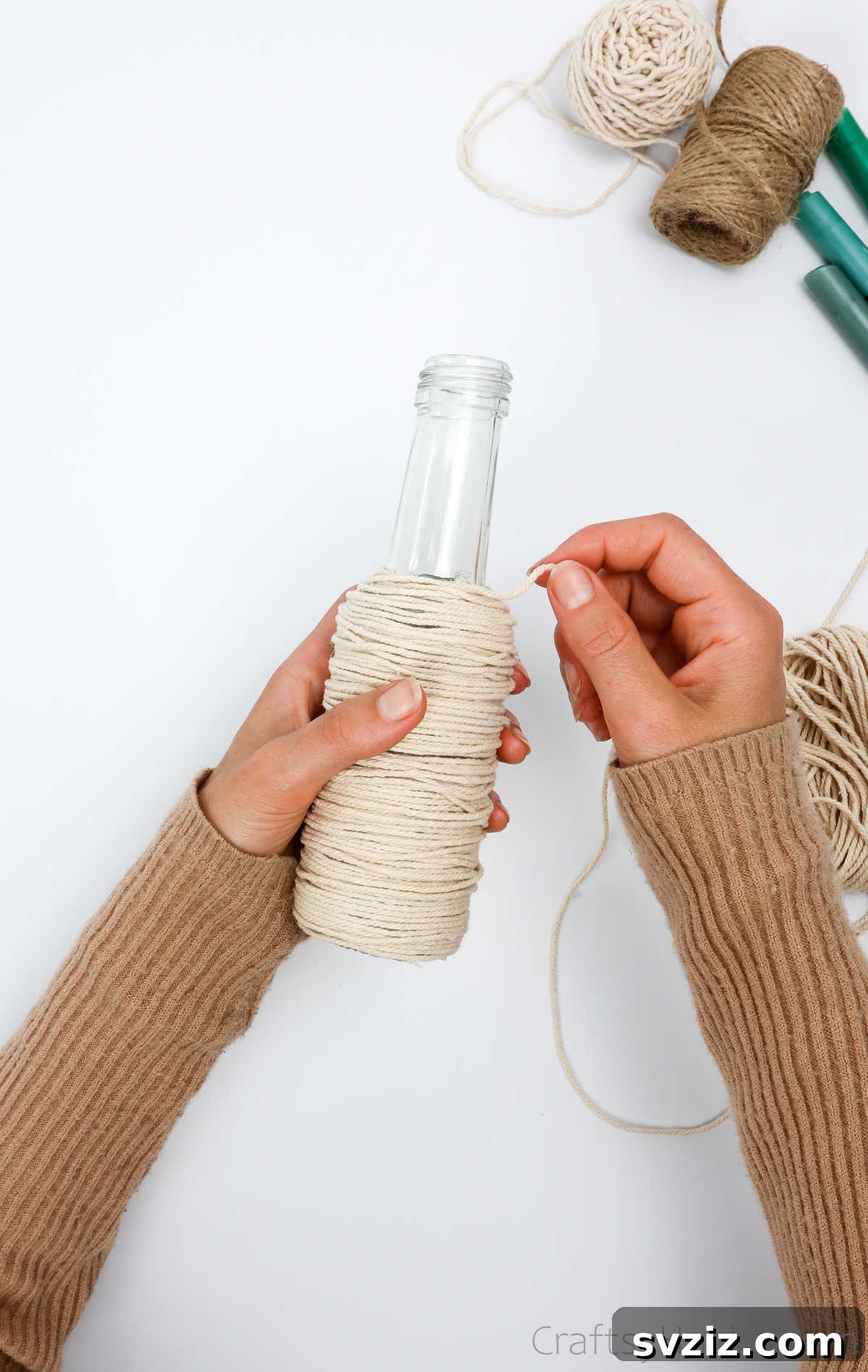 Rustic Overlapping String Wraps on a Bottle