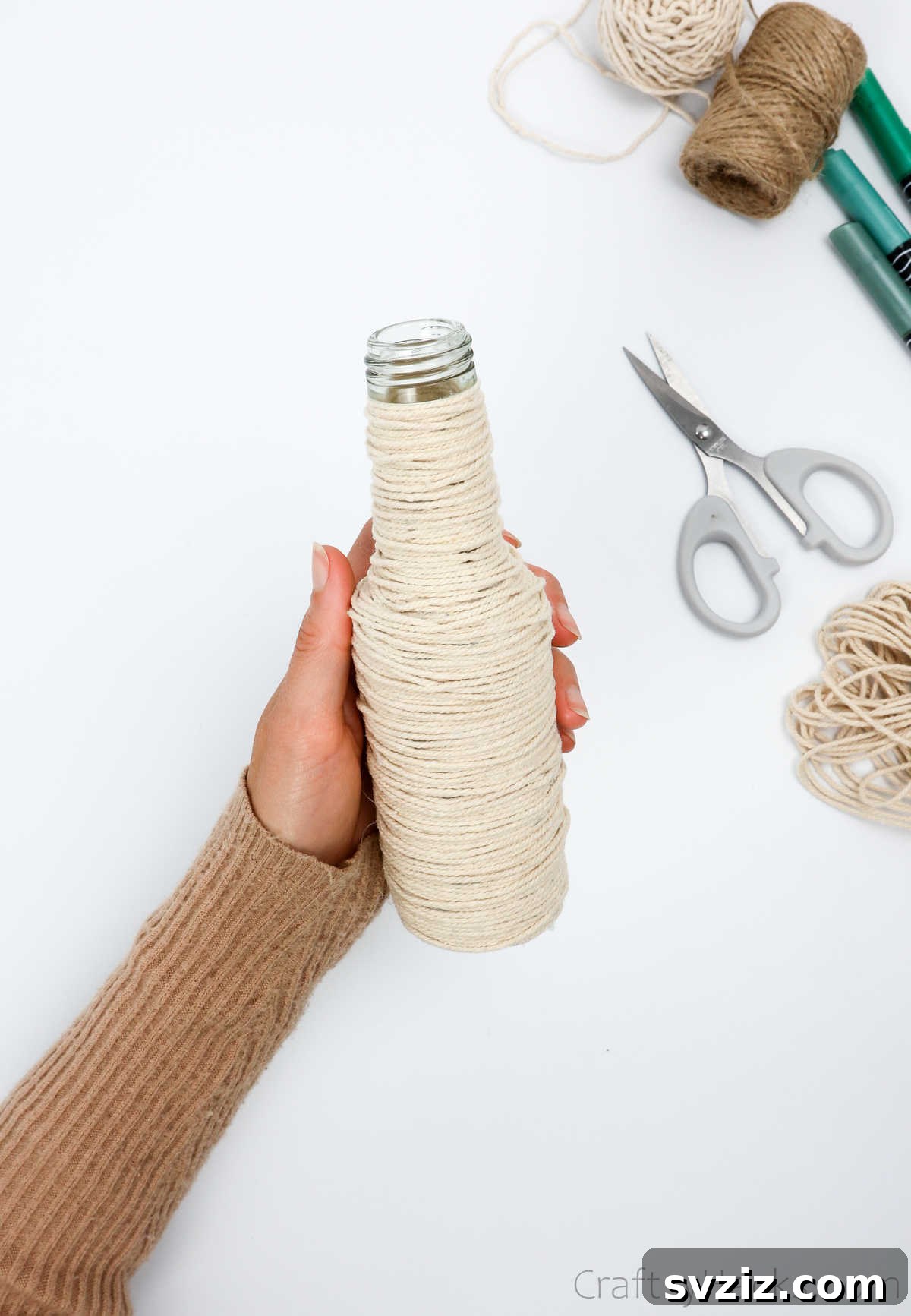 Finished String-Wrapped Bottle for Centerpiece