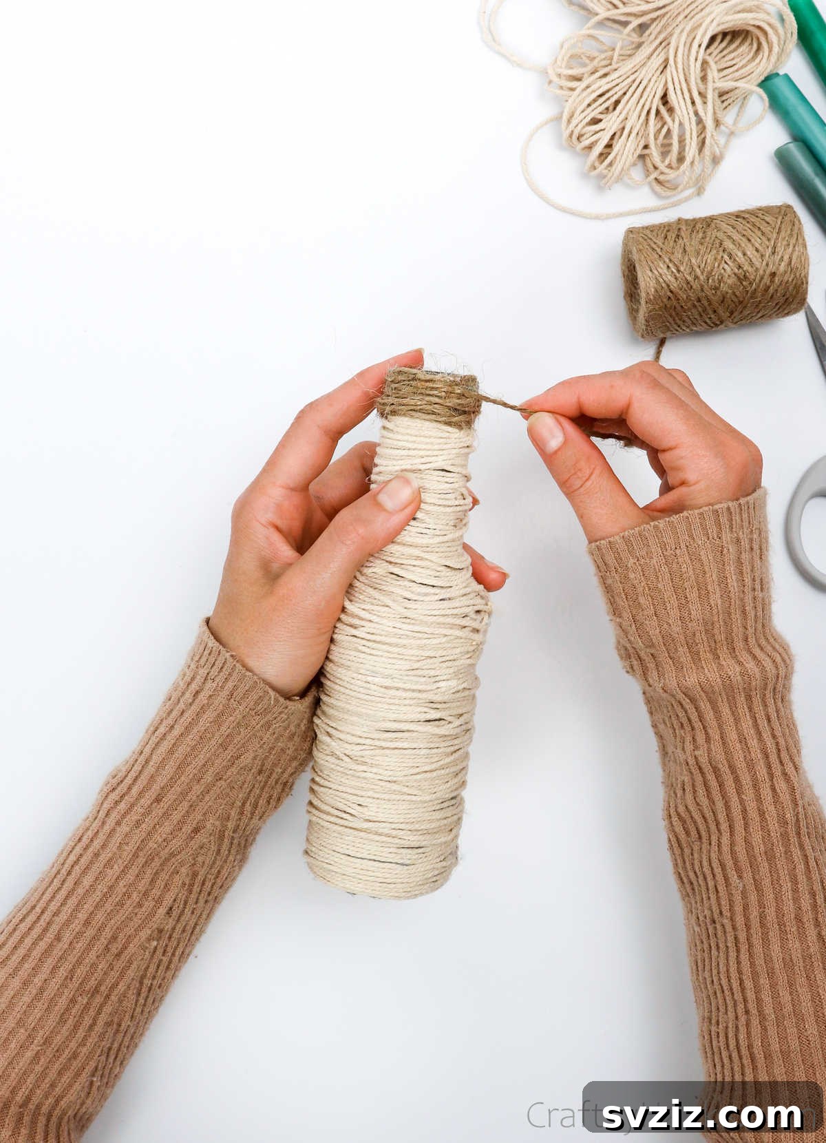 Wrapping Jute Twine Around the Bottle's Neck