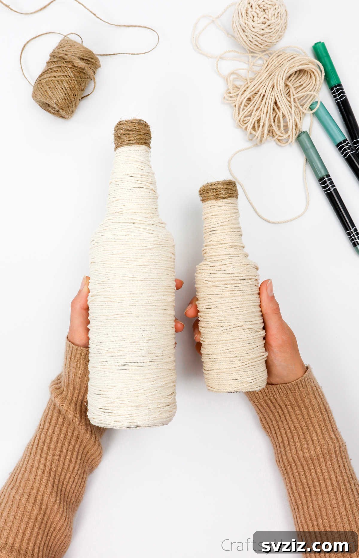 Two Finished Wrapped Bottles for a Centerpiece
