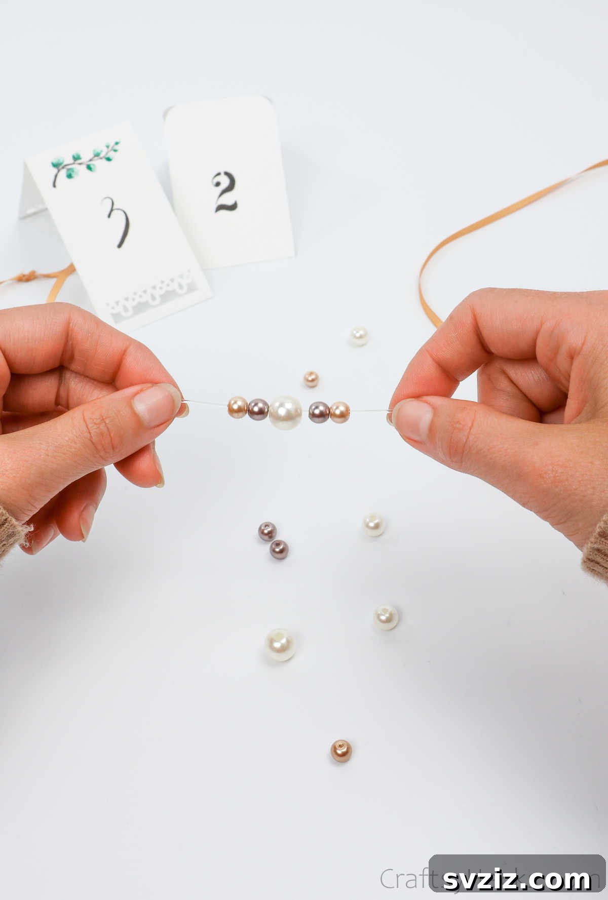 Stringing Pearl Beads for Card Decoration