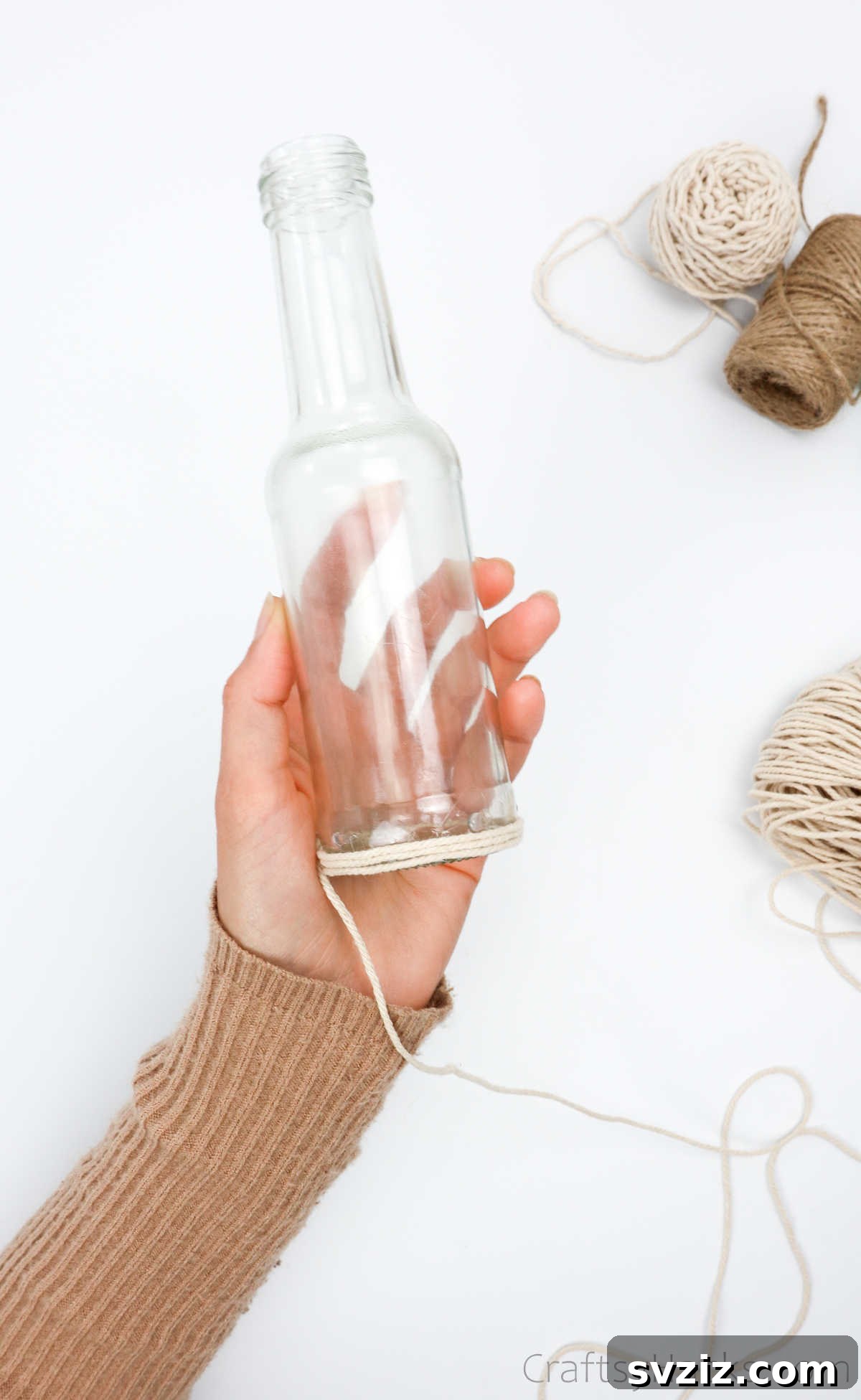 Close-up of Cotton String Wrapped Around Bottle