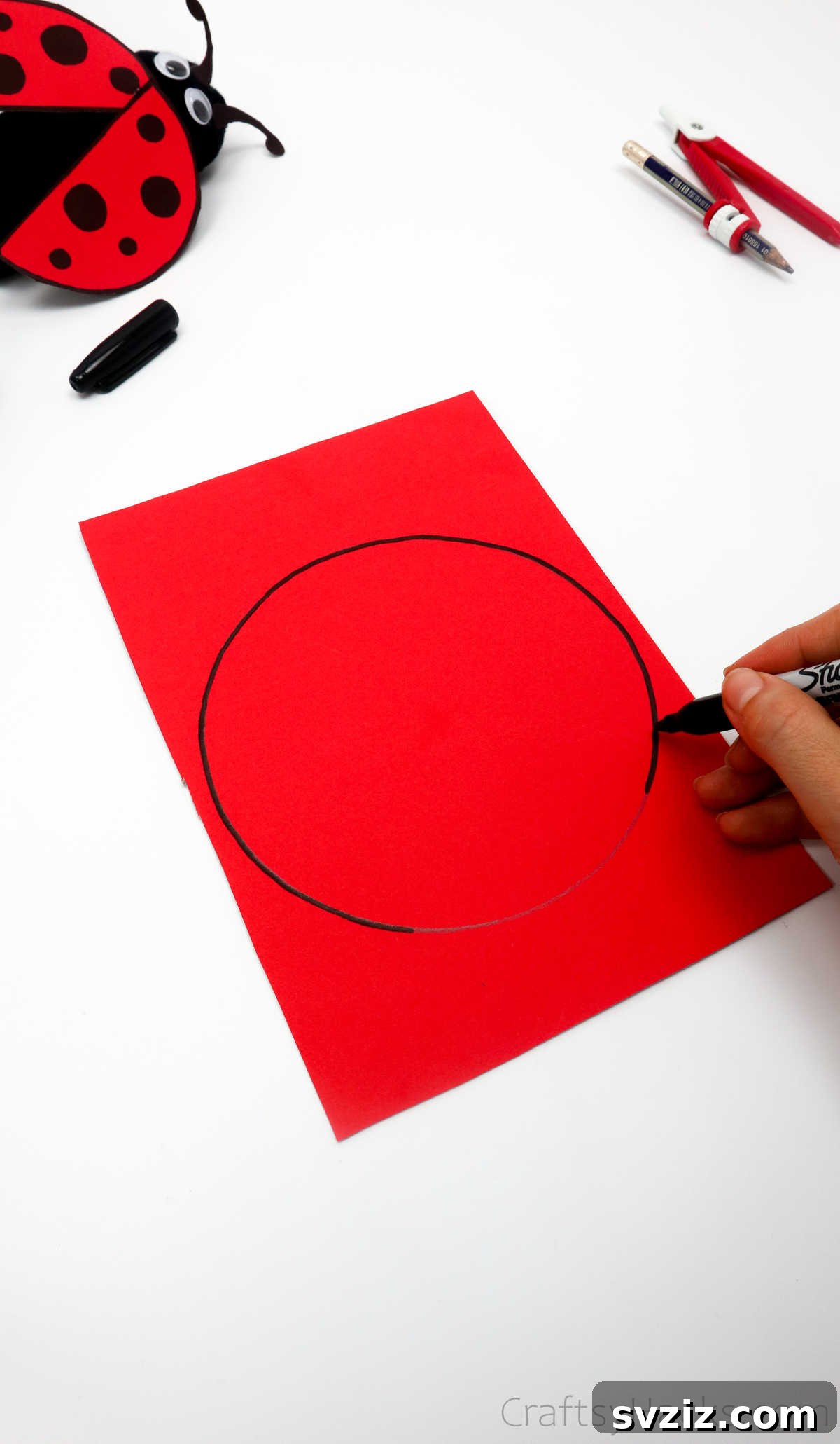 DIY Cardboard Tube Ladybugs 14 outline circle in black