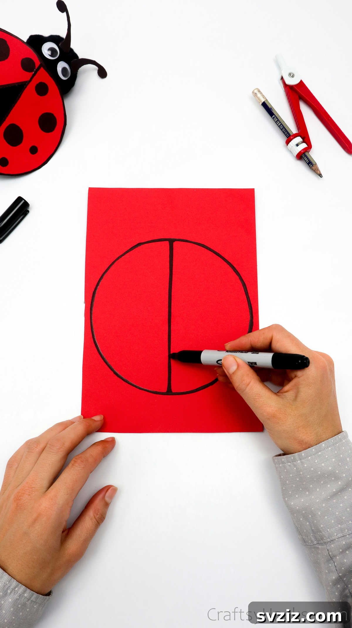 DIY Cardboard Tube Ladybugs 15 drawing line in middle of circle