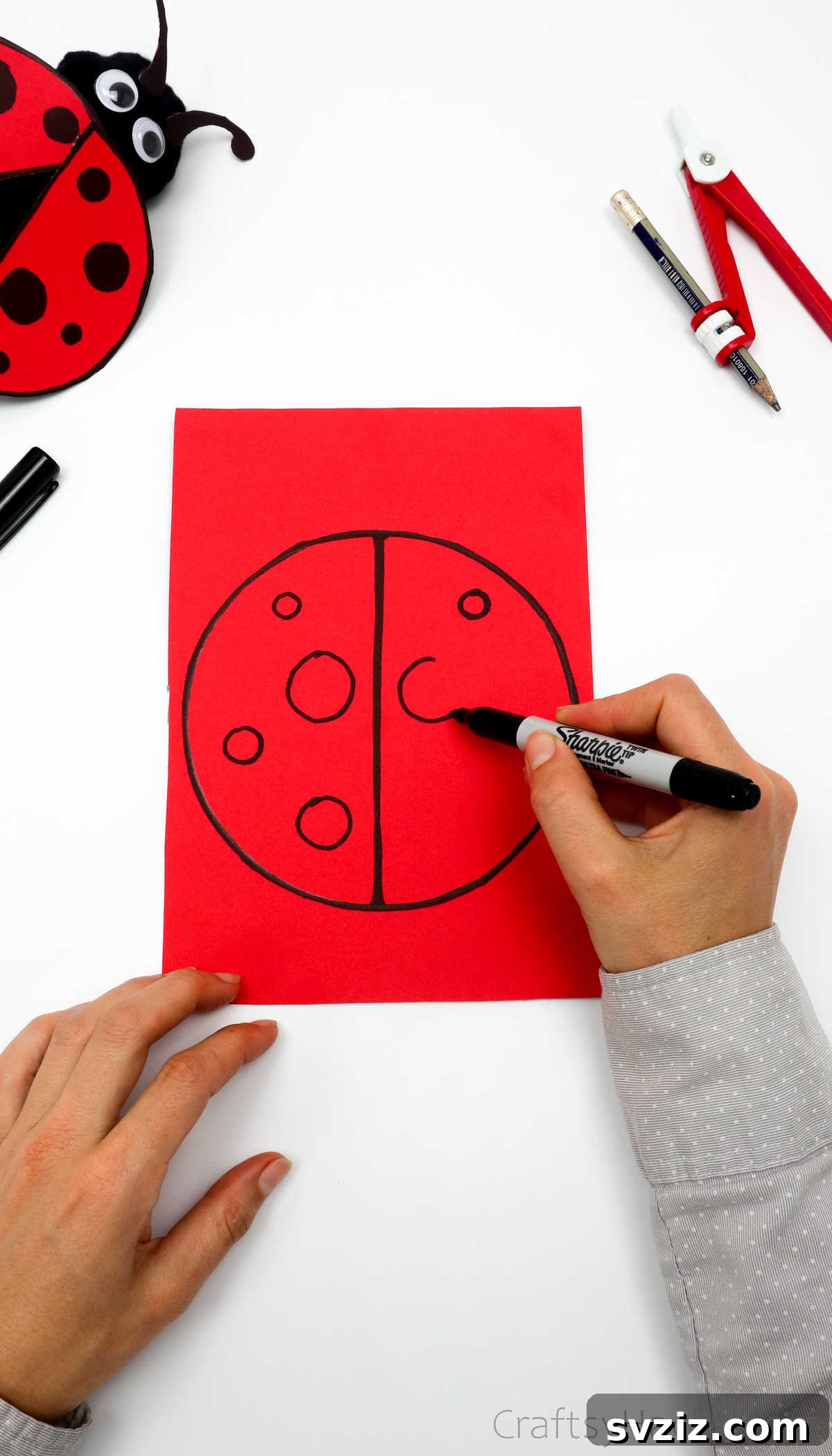 DIY Cardboard Tube Ladybugs 16 drawing dots on ladybug