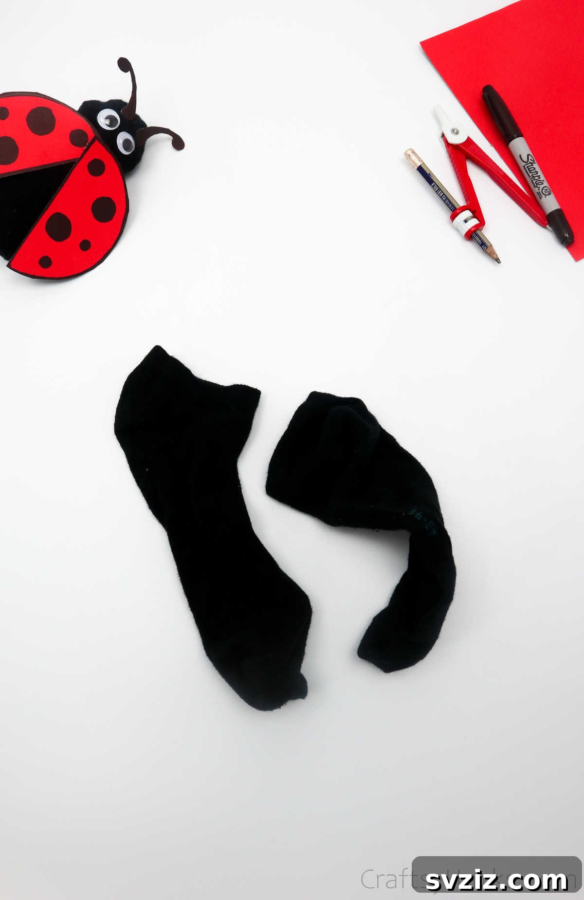 DIY Cardboard Tube Ladybugs 6 black socks
