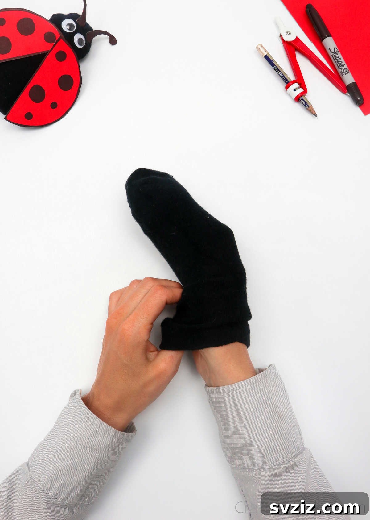 DIY Cardboard Tube Ladybugs 8 sock on hand