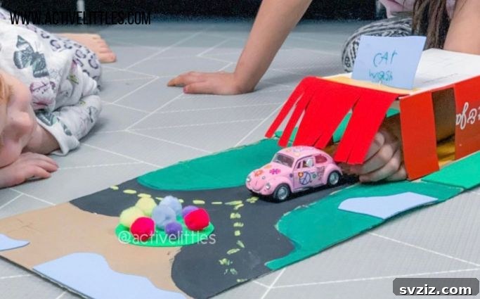 40+ Fun Cardboard Crafts for the Whole Family 18 DIY Toy Car Wash Craft from Cardboard
