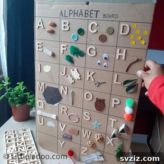 40+ Fun Cardboard Crafts for the Whole Family 26 DIY Cardboard Alphabet Board for Kids