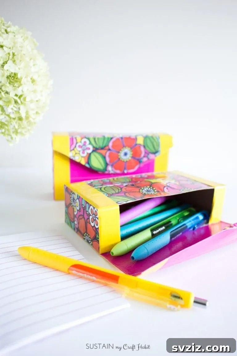 40+ Fun Cardboard Crafts for the Whole Family 32 Upcycled Cardboard and Duct Tape Pencil Case