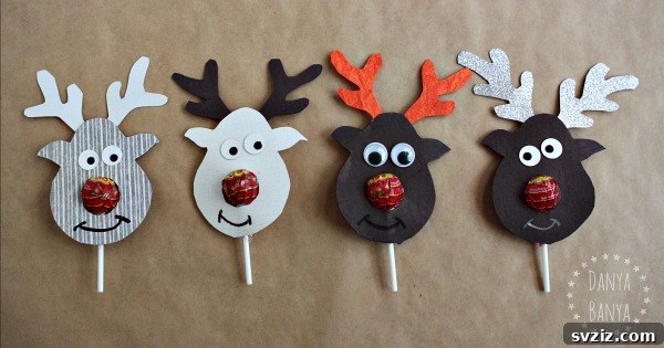 40+ Fun Cardboard Crafts for the Whole Family 37 Rudolph Reindeer Lollipop Christmas Craft