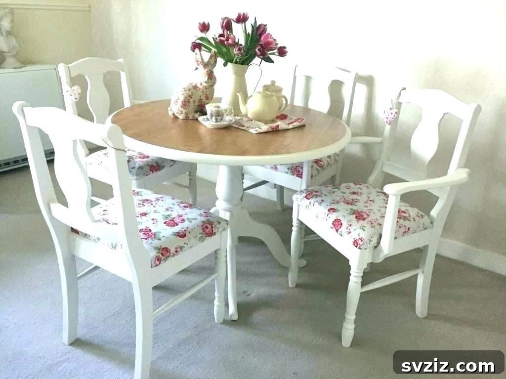20 Enchanting Shabby Chic Kitchen Makeovers 14 Dining Chairs with Floral Design