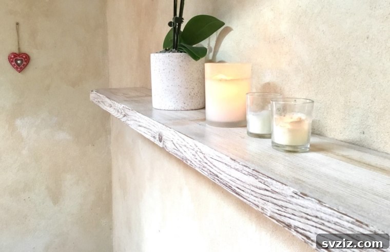 20 Enchanting Shabby Chic Kitchen Makeovers 16 Whitewashed Plank Floating Shelf