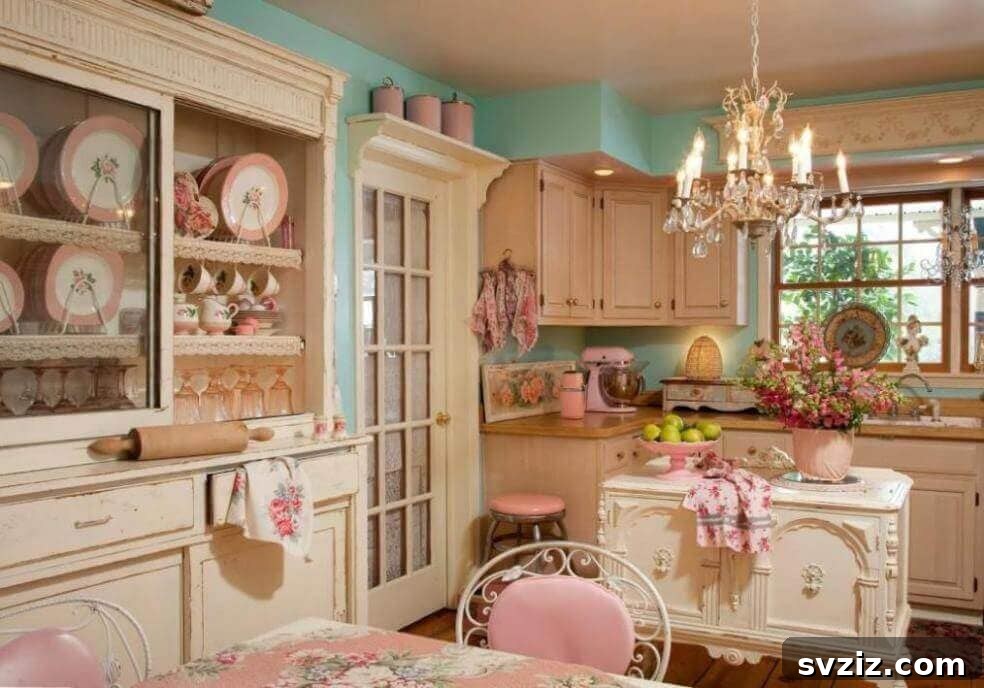20 Enchanting Shabby Chic Kitchen Makeovers 18 Bring In the Chandelier