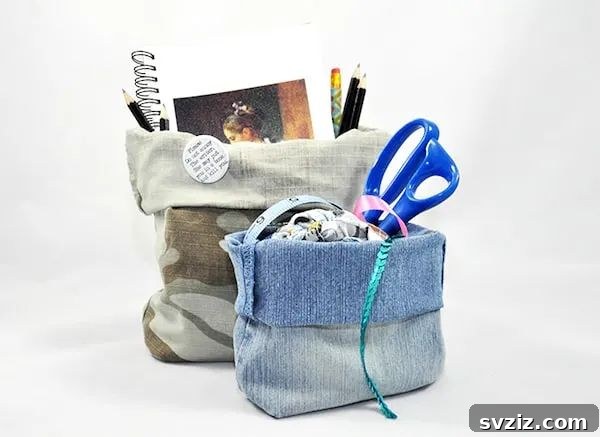 Durable Hand Sewn Denim Bins for Storage