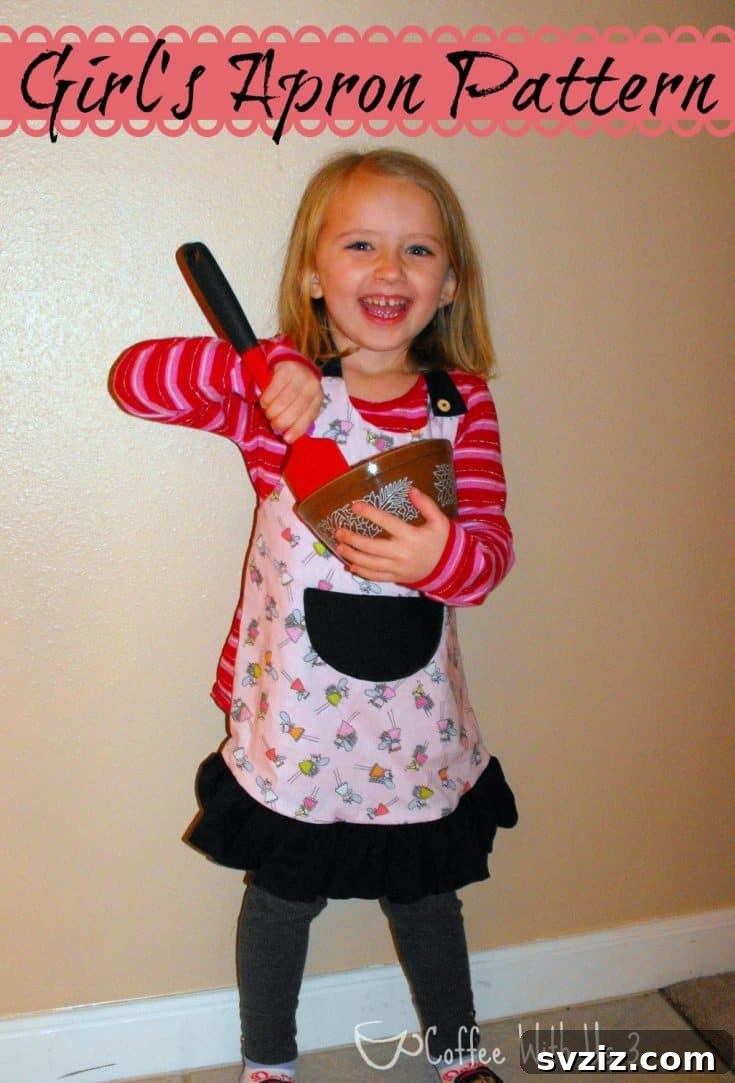 Effortless Stitching: 47 Projects for Every Skill Level 21 A cute, colorful girl's apron with a floral pattern, featuring ruffles and ties.
