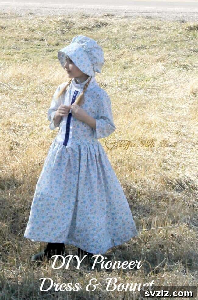 Effortless Stitching: 47 Projects for Every Skill Level 22 A rustic, long-sleeved pioneer dress with a simple bonnet, reminiscent of historical fashion.