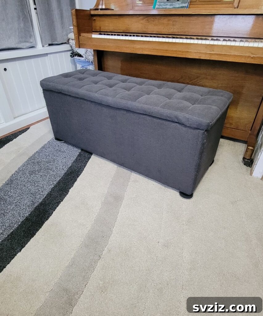 Effortless Stitching: 47 Projects for Every Skill Level 27 A stylish, upholstered piano bench with a custom fabric cover, providing both comfort and protection.