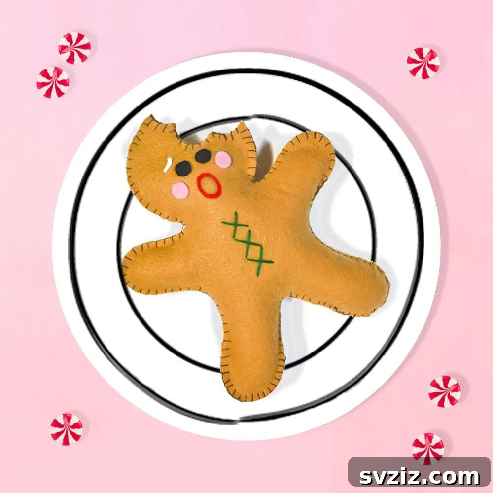 Effortless Stitching: 47 Projects for Every Skill Level 32 A charming handmade gingerbread man softie, complete with button eyes and embroidered details.