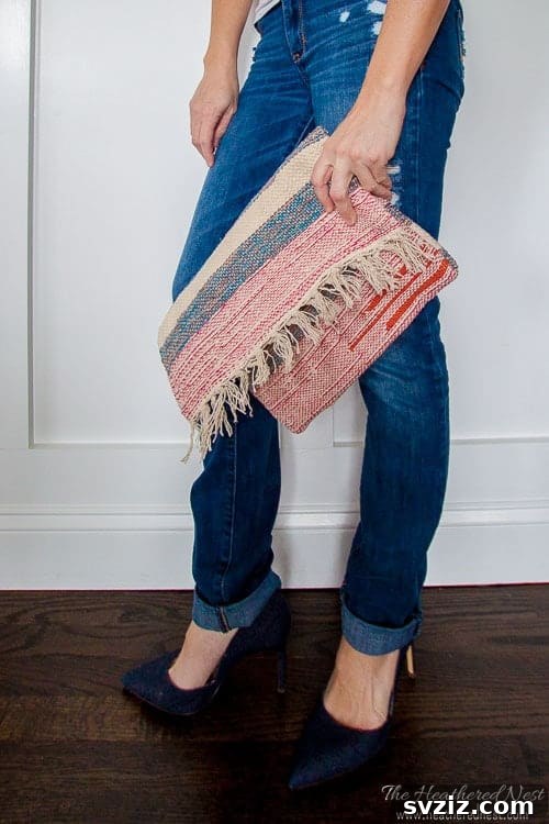 Effortless Stitching: 47 Projects for Every Skill Level 46 A unique clutch carpet bag made from a patterned rug, showcasing creative repurposing.