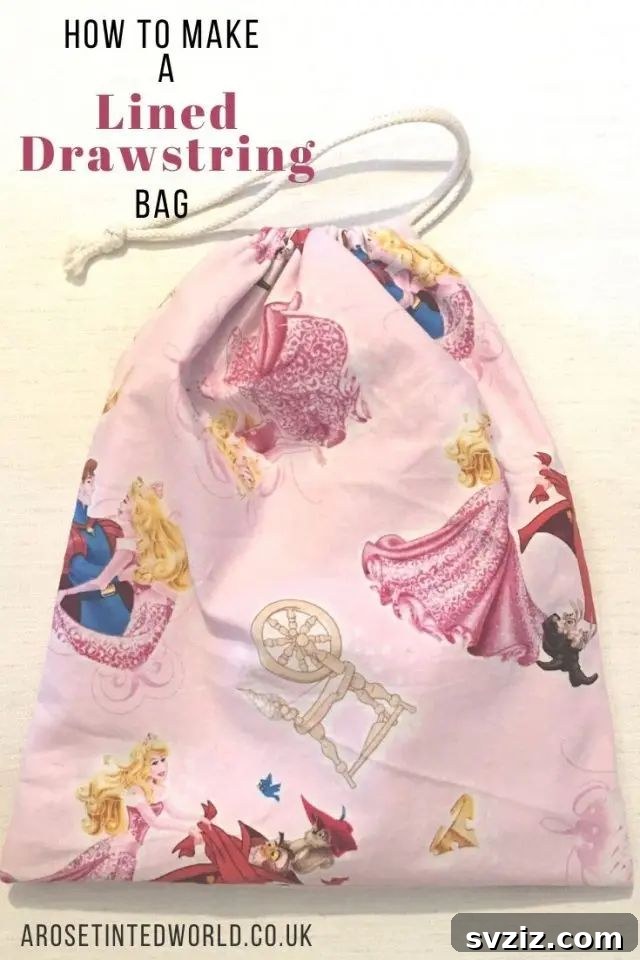 Effortless Stitching: 47 Projects for Every Skill Level 48 A neatly sewn lined drawstring bag in a floral pattern, ready for gifting or storage.