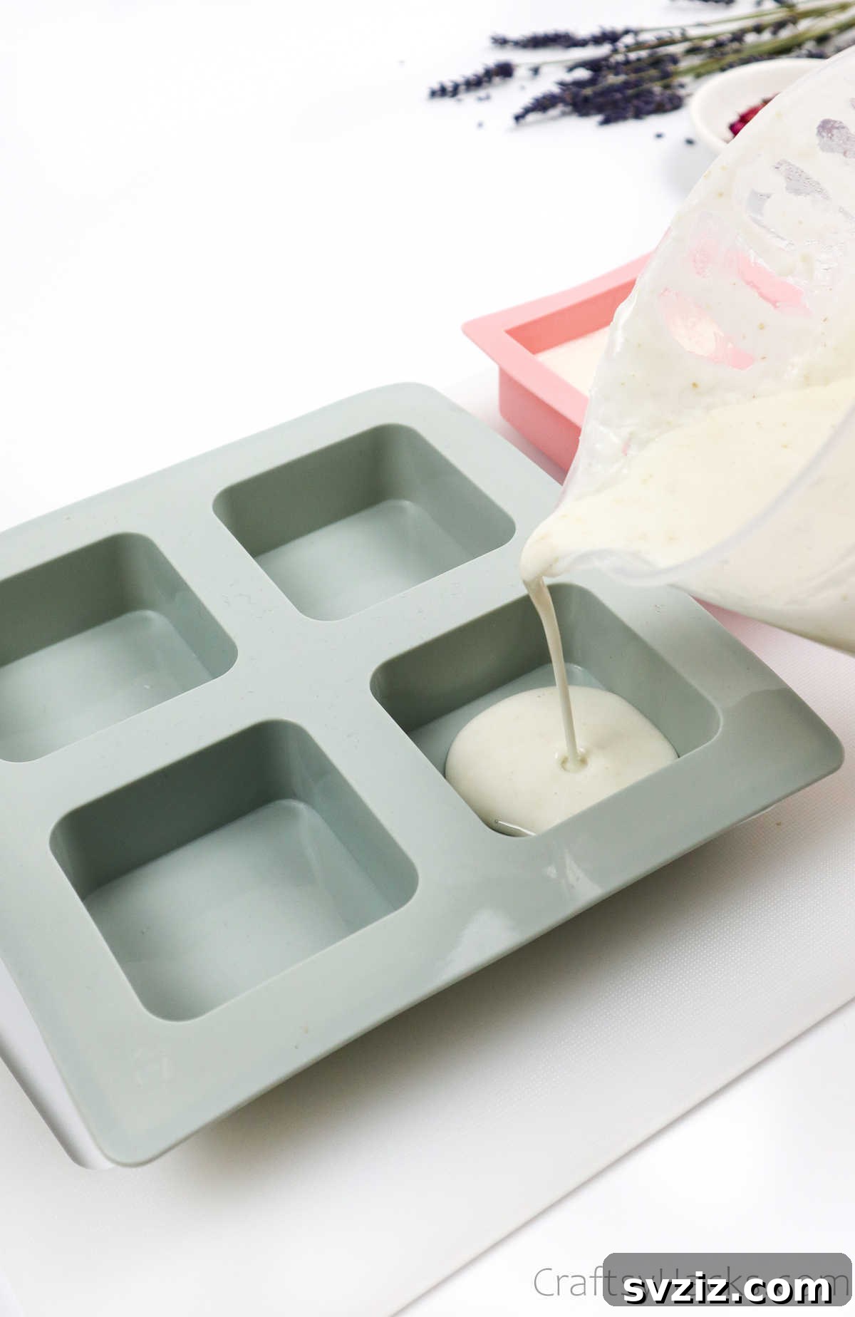 Your Guide to Crafting Homemade Soap 13 Pouring scented and colored melted soap into silicone molds