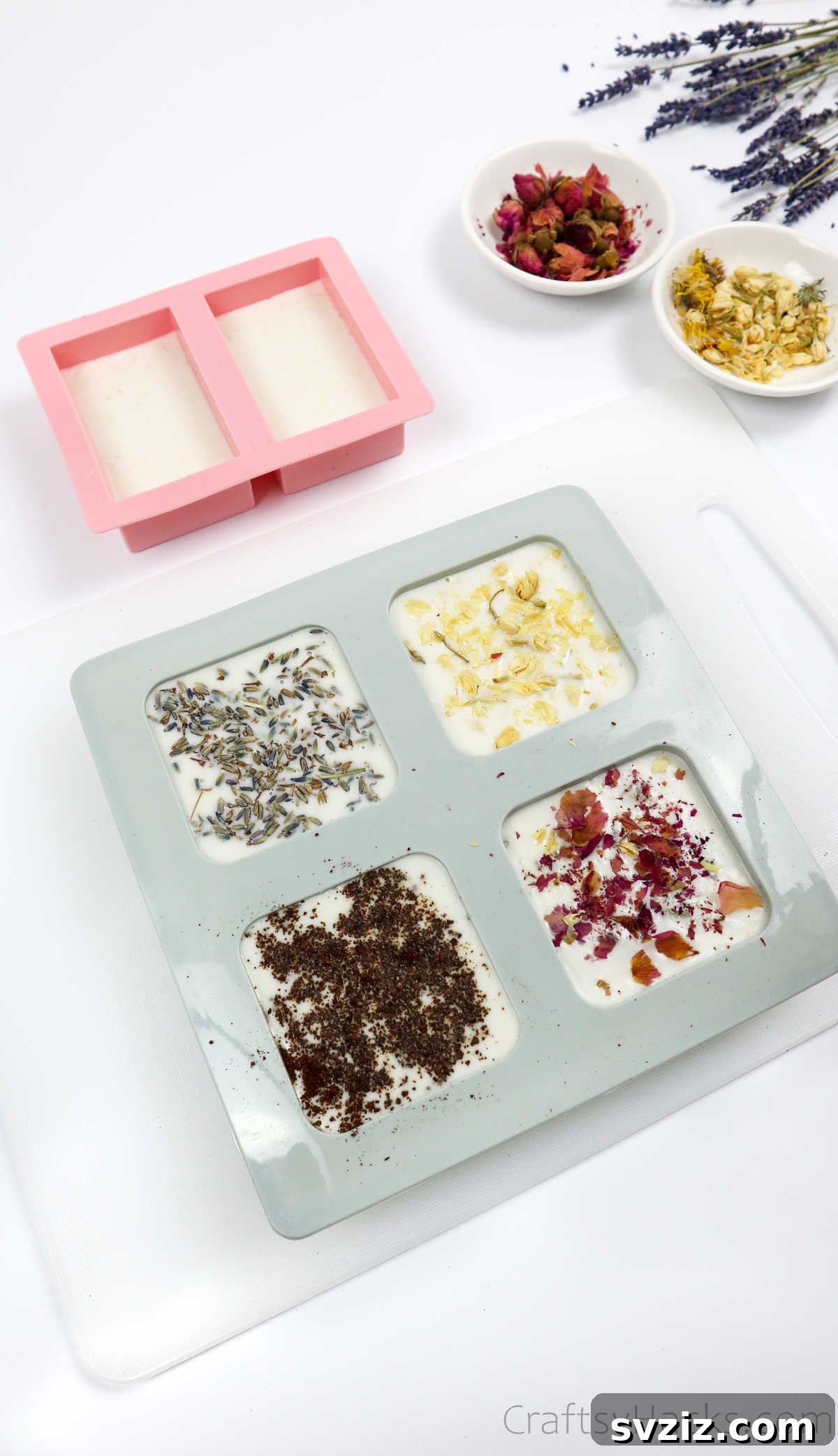 Your Guide to Crafting Homemade Soap 15 Adding delicate dried flowers to the surface of freshly poured soap