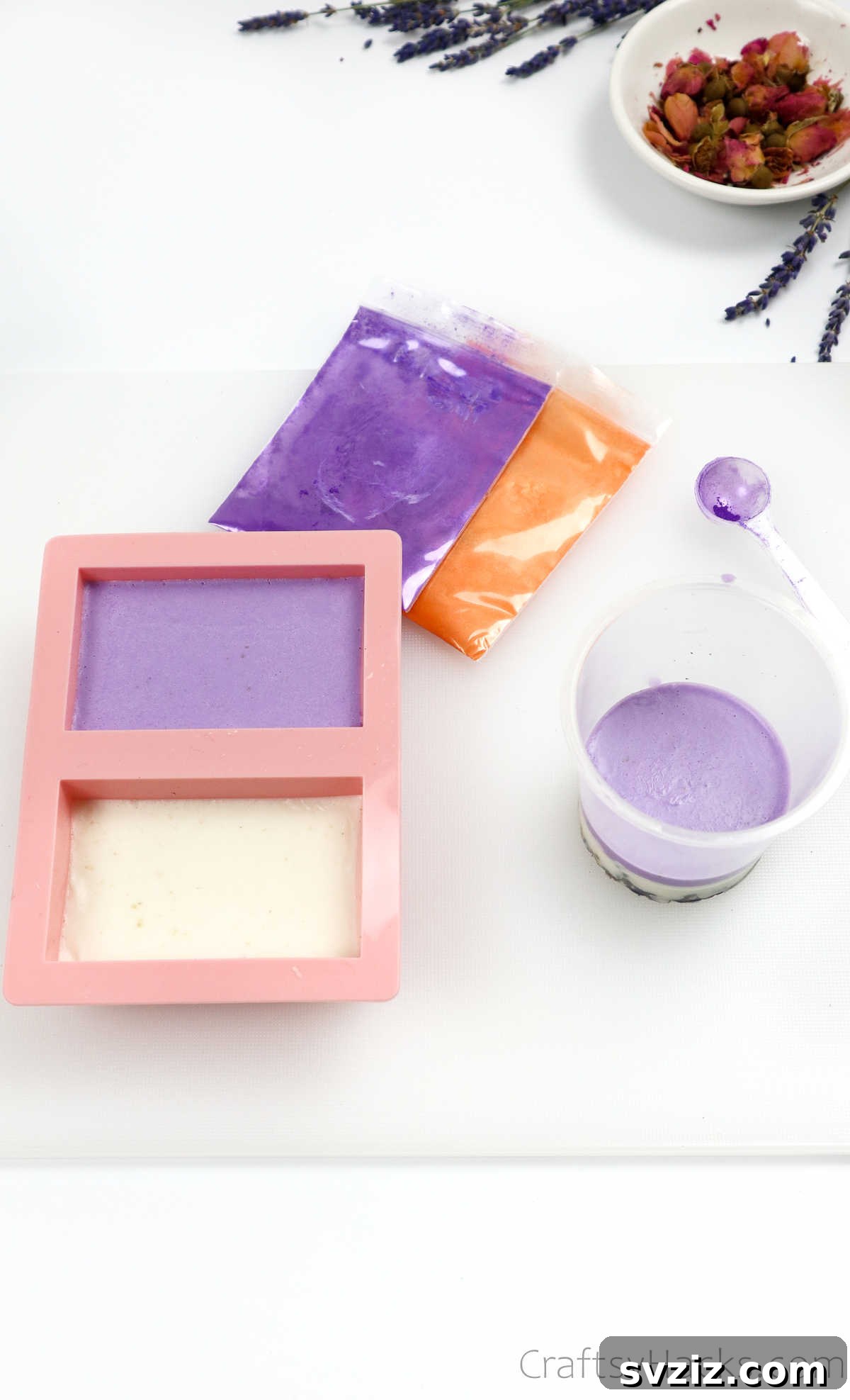 Your Guide to Crafting Homemade Soap 19 Vibrant purple soap setting in a silicone mold