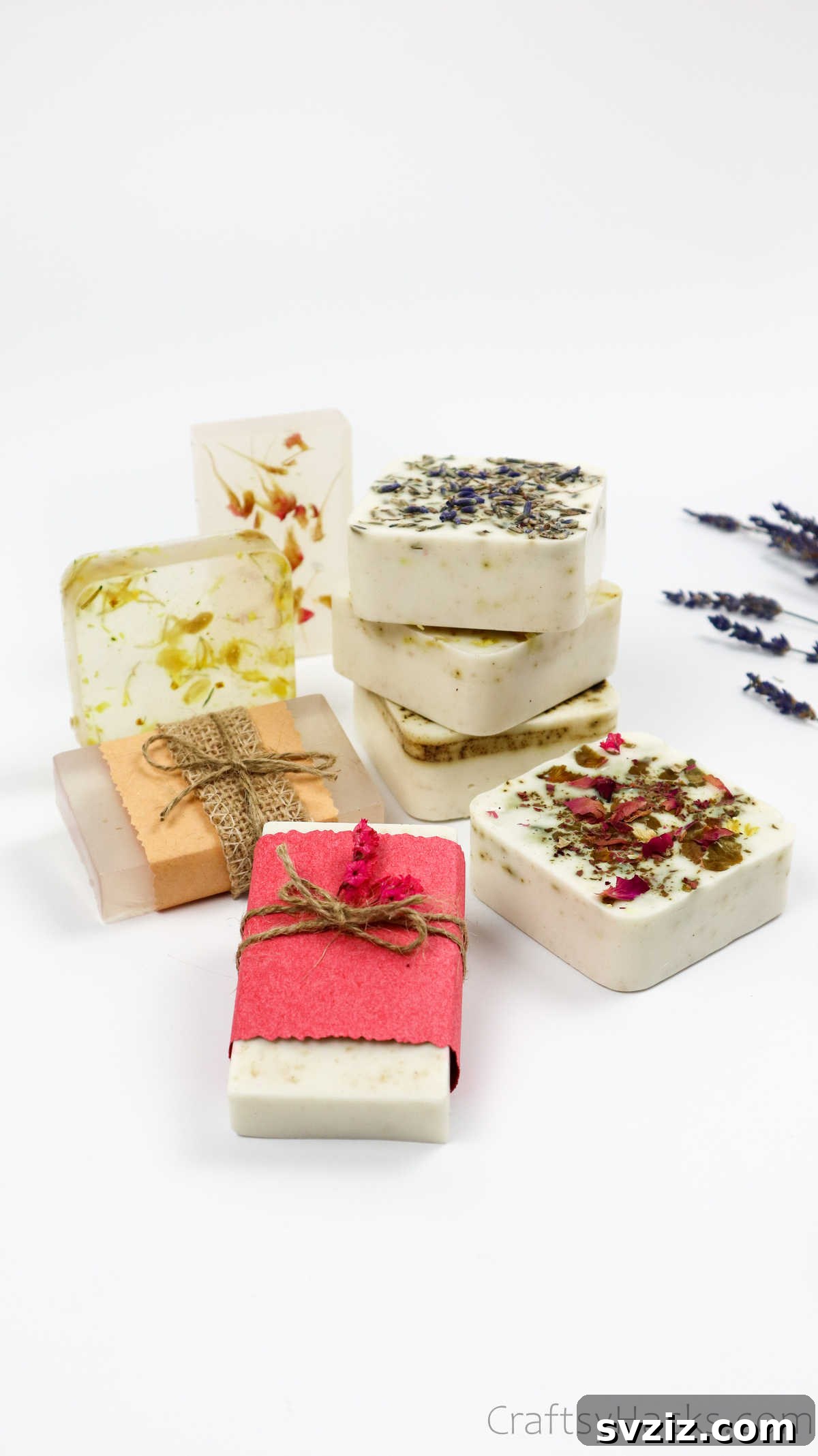 Your Guide to Crafting Homemade Soap 37 Pile of assorted homemade soap bars with various natural elements