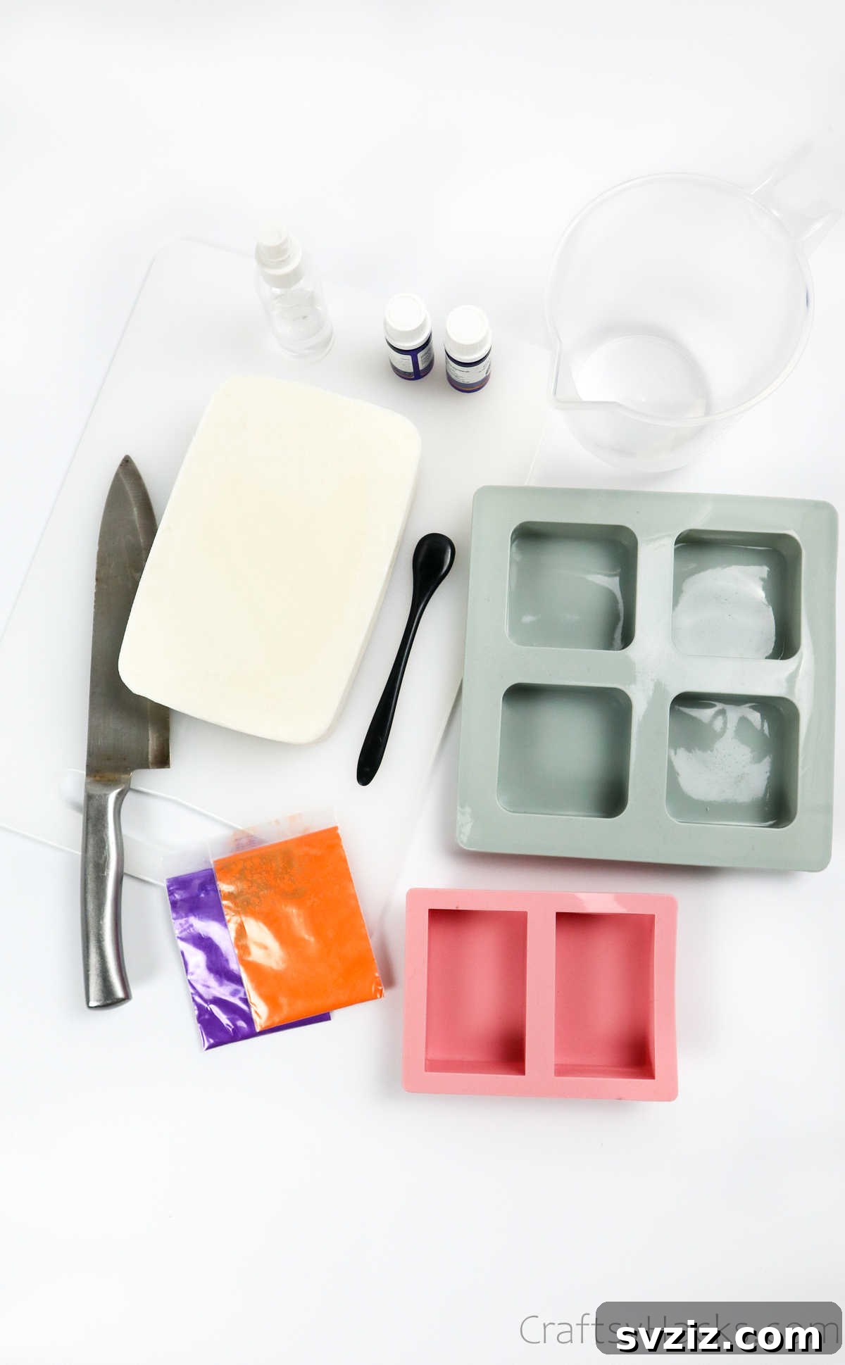 Your Guide to Crafting Homemade Soap 5 Assortment of soap making craft supplies including mica powder, essential oils, and dried botanicals