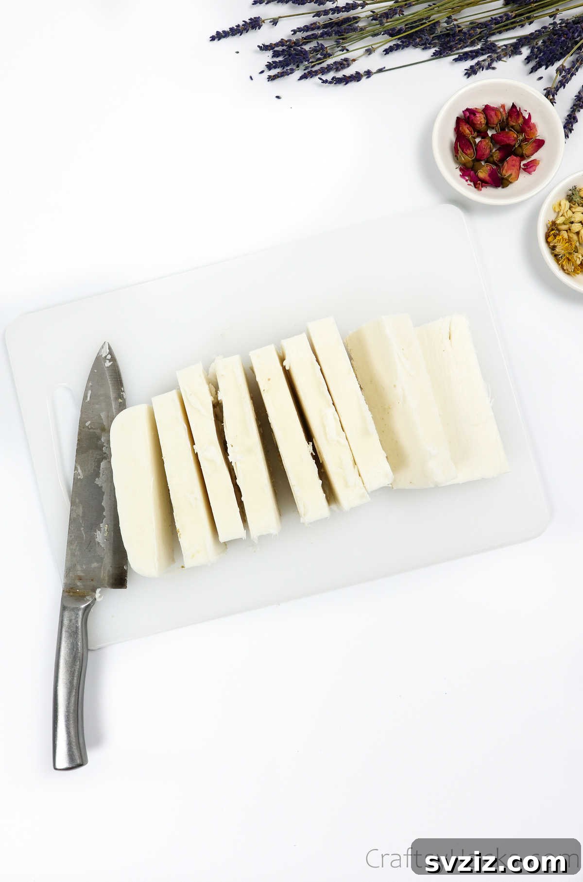 Your Guide to Crafting Homemade Soap 7 Cutting a block of melt and pour soap base into smaller cubes