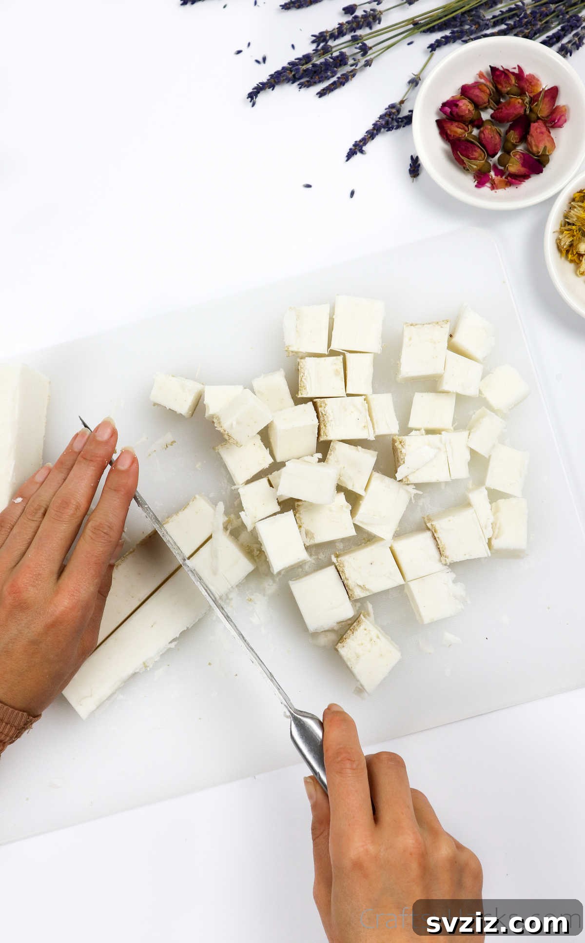 Your Guide to Crafting Homemade Soap 8 Close-up of uniformly cubed soap base ready for melting