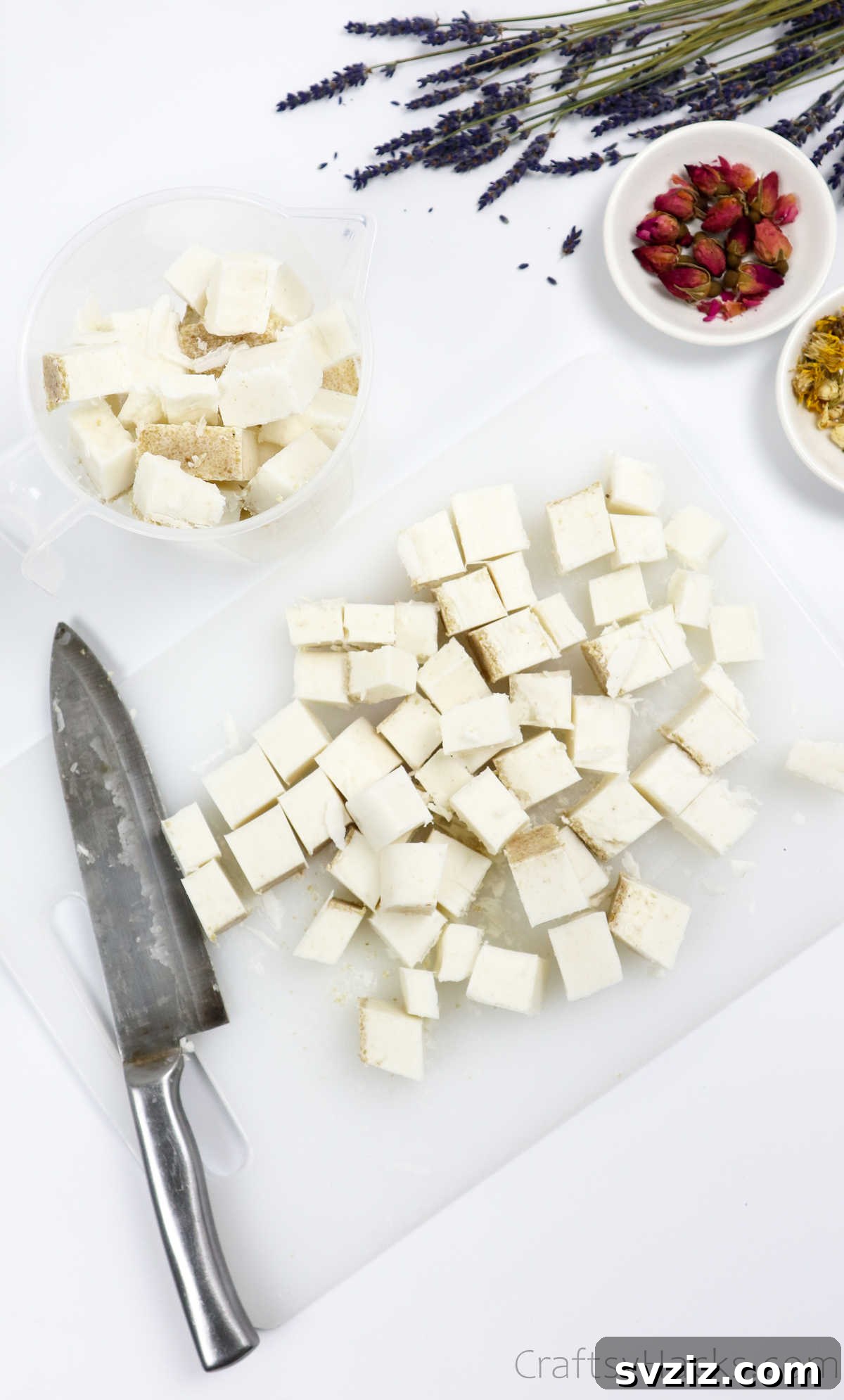 Your Guide to Crafting Homemade Soap 9 Cubed melt and pour soap base in a heat-safe container