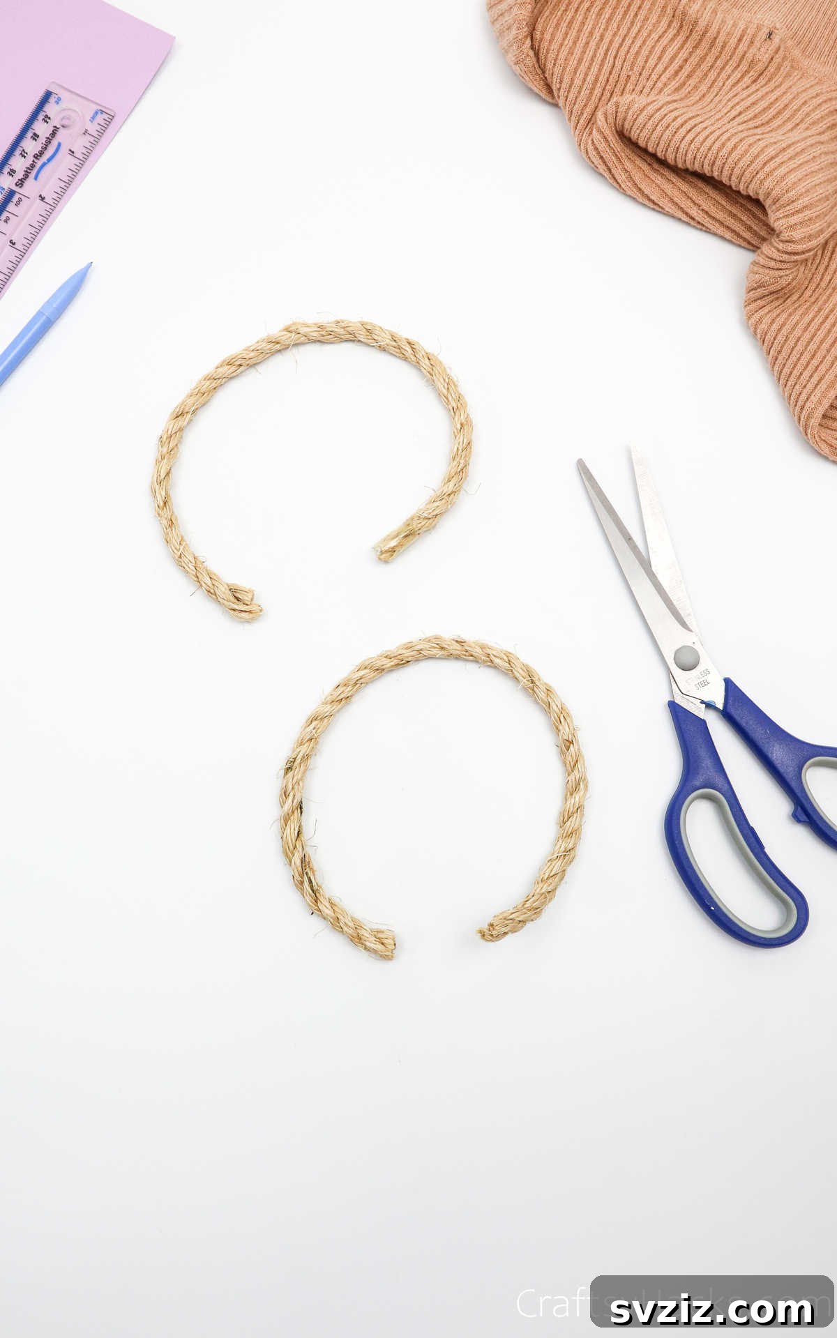 Cutting a length of rope for handles