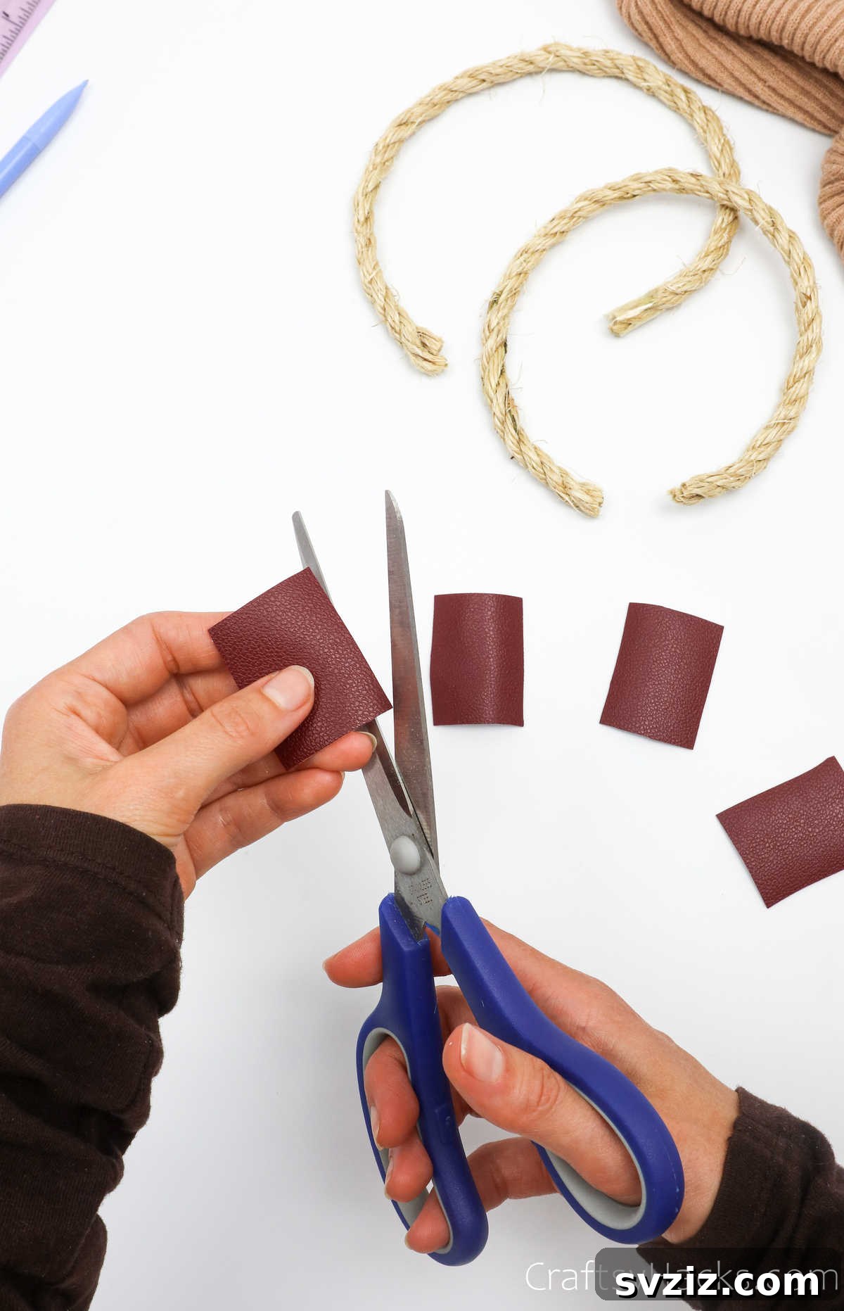 Cutting small leather pieces for handle embellishments