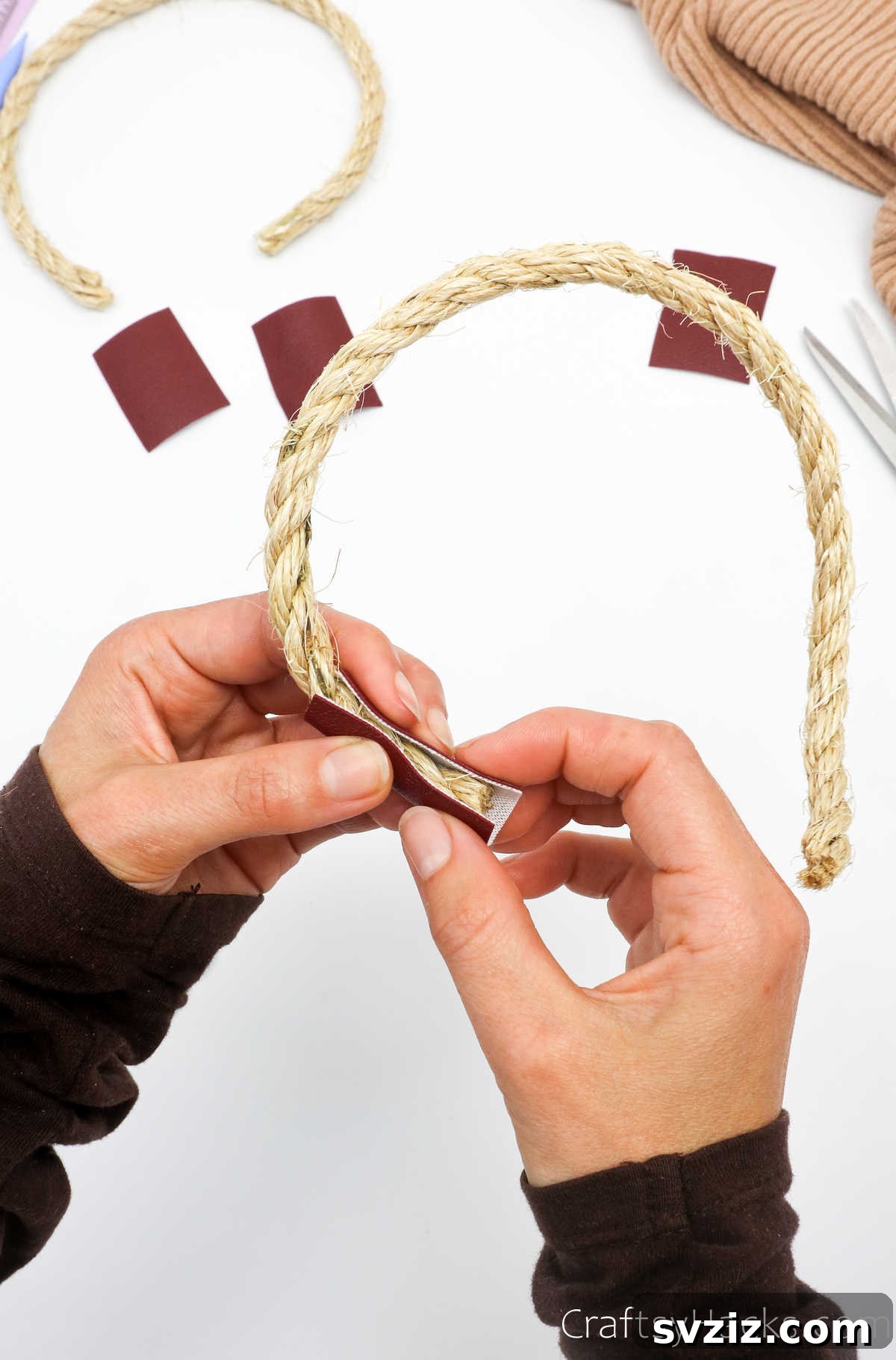 Folding leather around a rope end