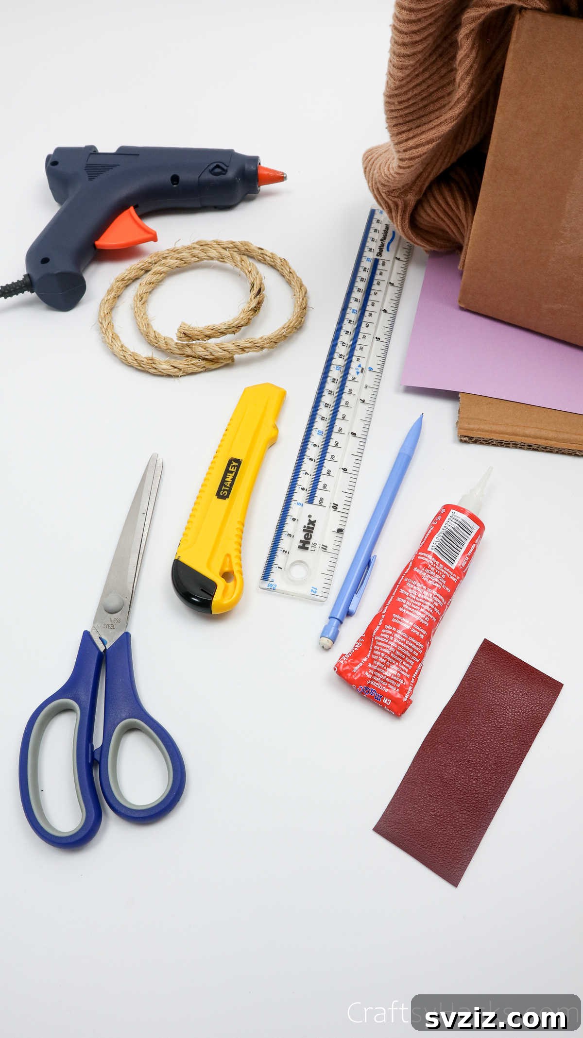 Gathered craft supplies for making a storage box